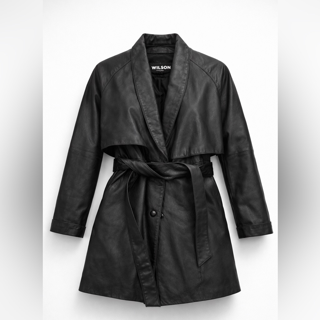 Wilson Black Leather Trench Coat With Belt